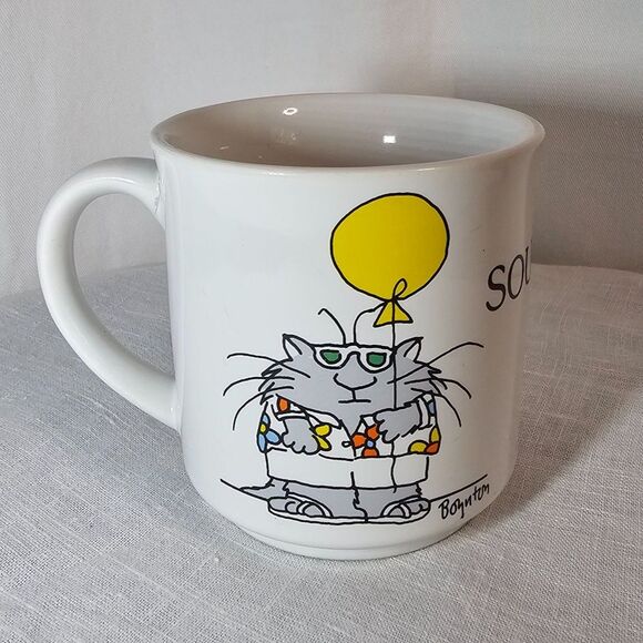 Vintage Boynton Southpaw Ceramic Coffee Mug - Cat w Yellow Balloon 1980 - Picture 1 of 6